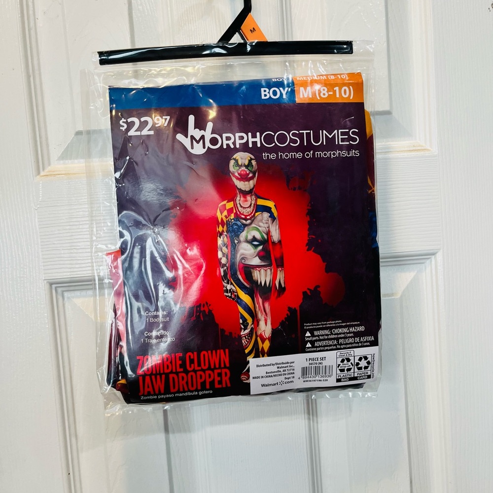 NWT Zombie clown jaw dropper morph costumes.  Boy Med 8-10